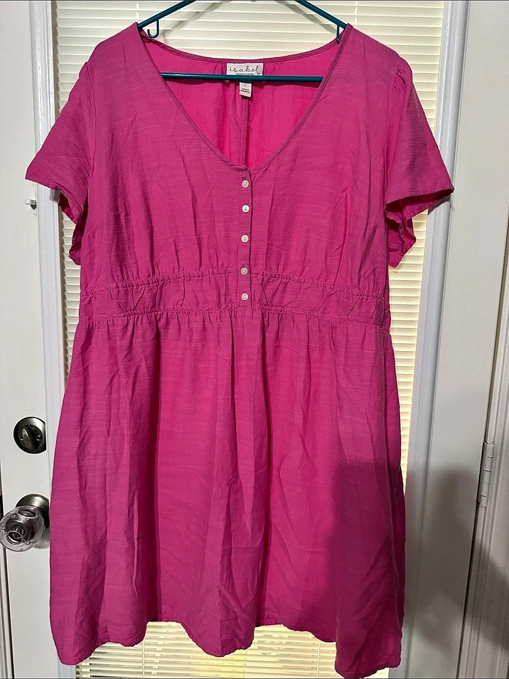 Isabel Mini V-Neck Maternity Dress in Pink Size Large